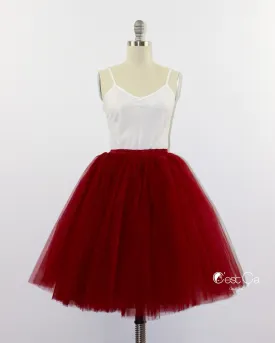 Clarisa Burgundy Tulle Skirt - Midi