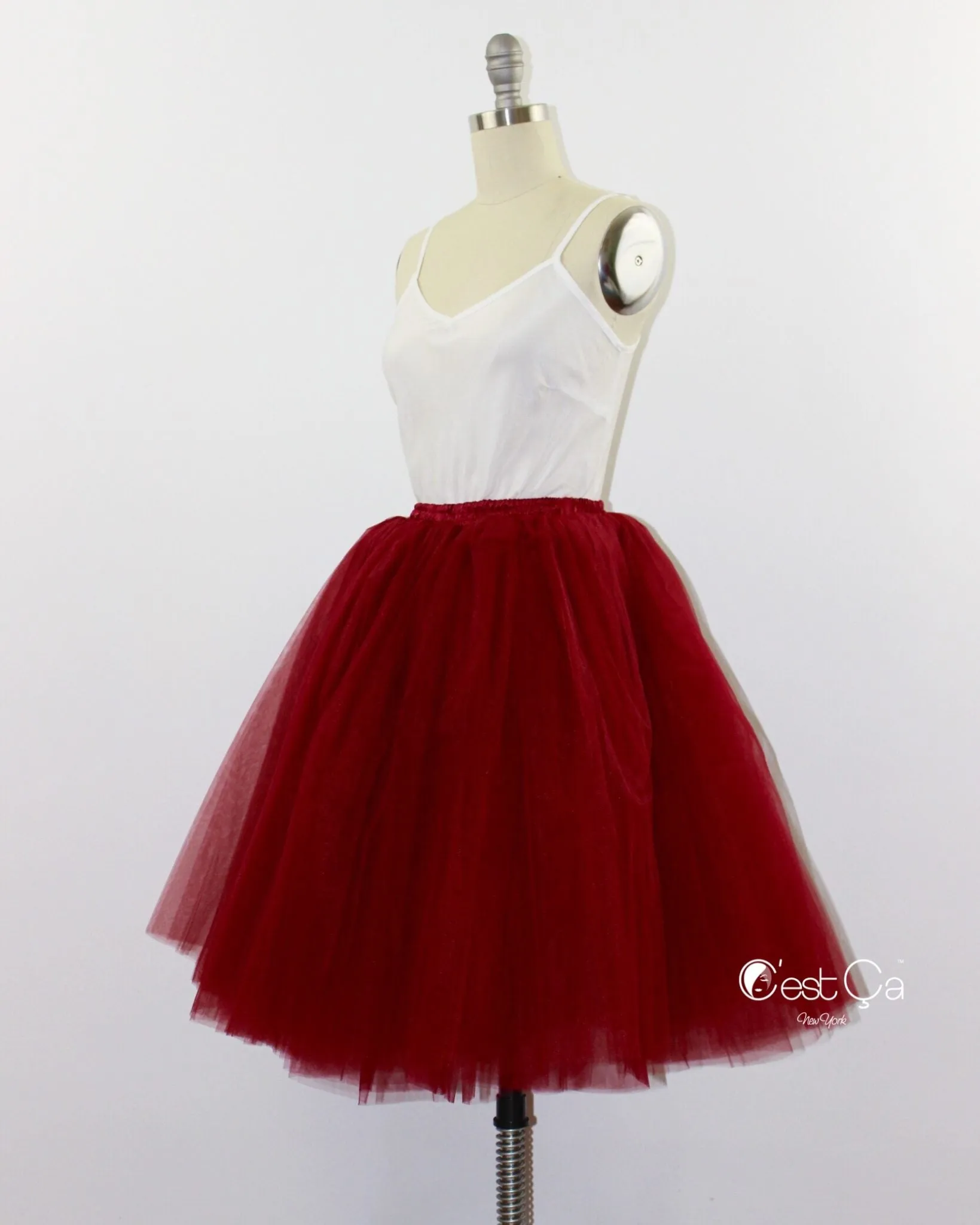 Clarisa Burgundy Tulle Skirt - Midi