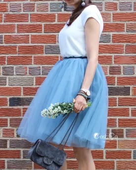 Clarisa Dusty Blue Tulle Skirt - Midi