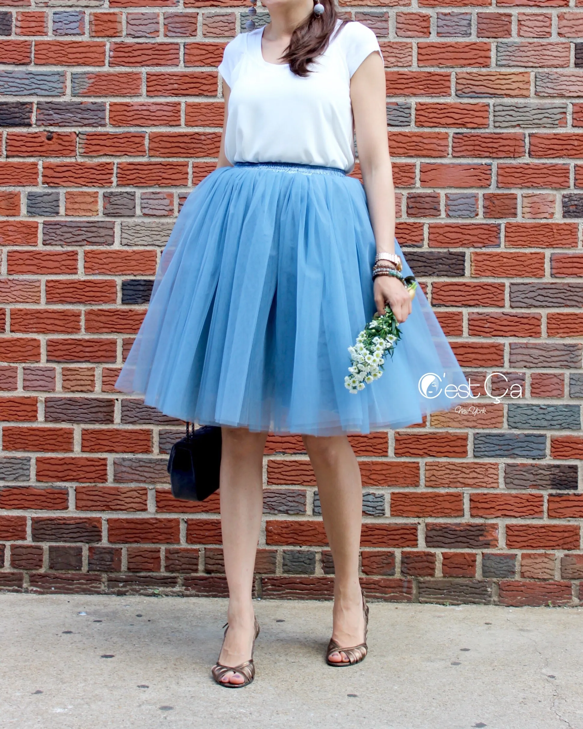 Clarisa Dusty Blue Tulle Skirt - Midi