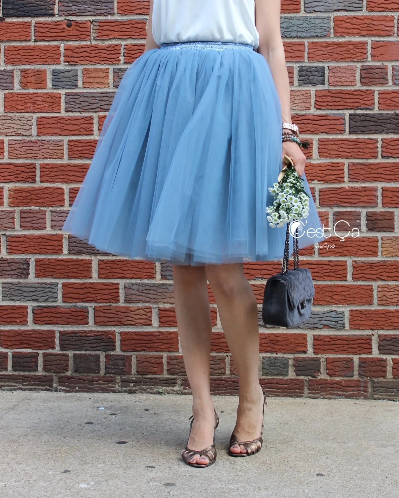 Clarisa Dusty Blue Tulle Skirt - Midi