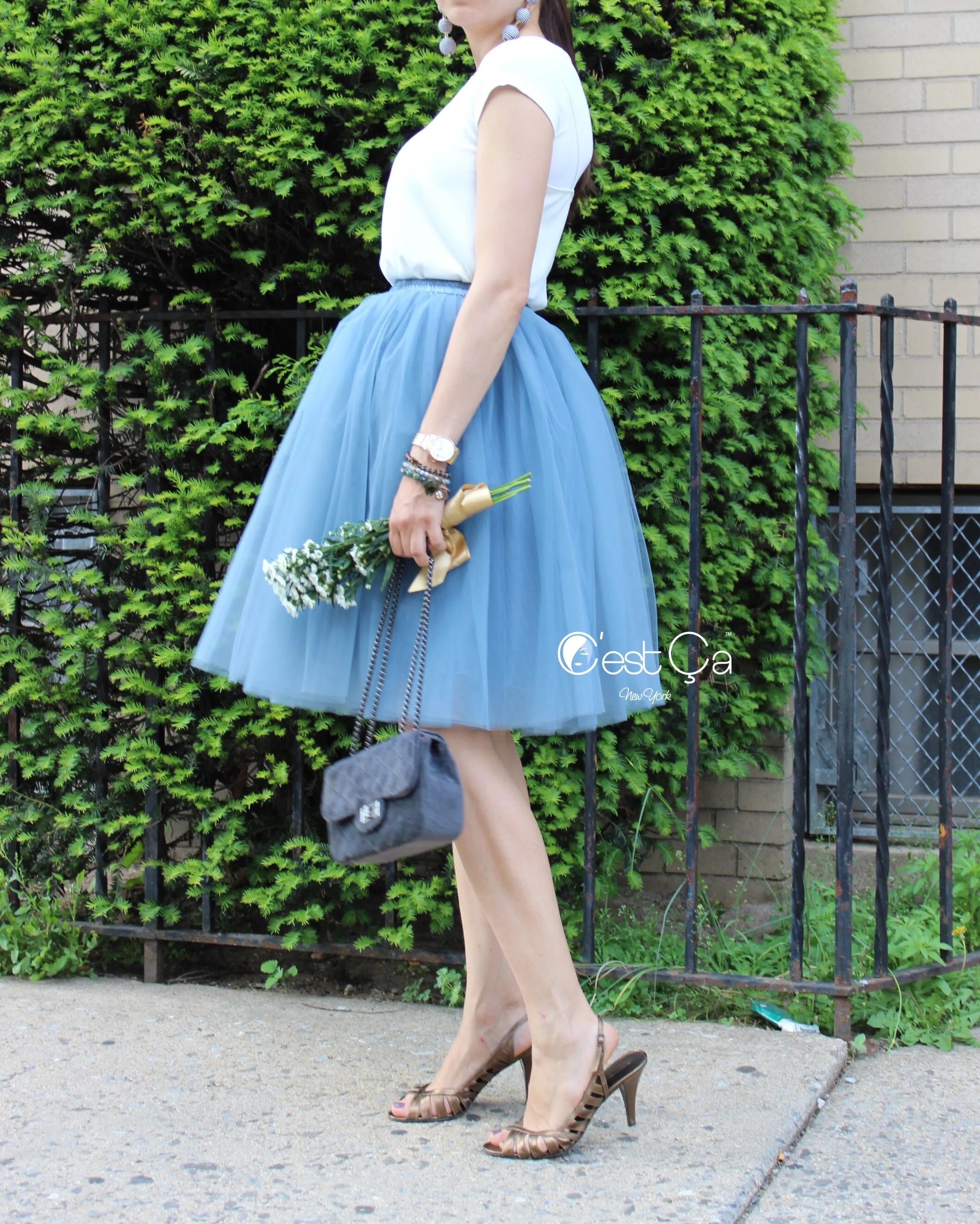 Clarisa Dusty Blue Tulle Skirt - Midi