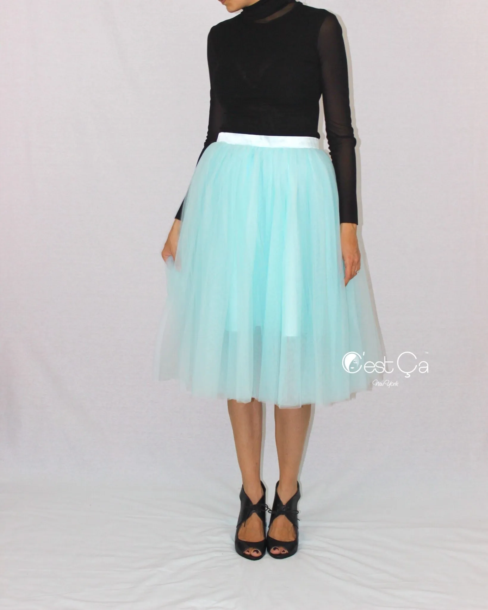 Colette Turquoise Soft Tulle Skirt - Midi