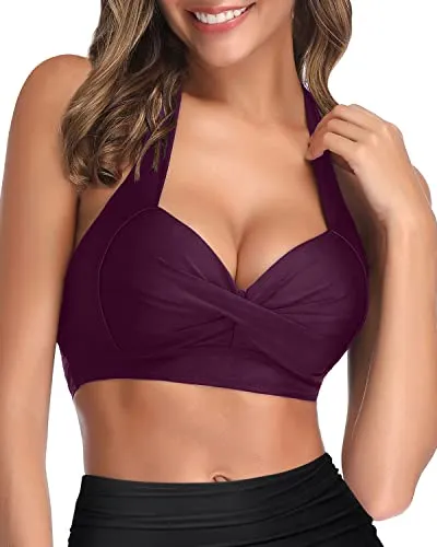 Comfortable Push Up Halter Bikini Top-Maroon