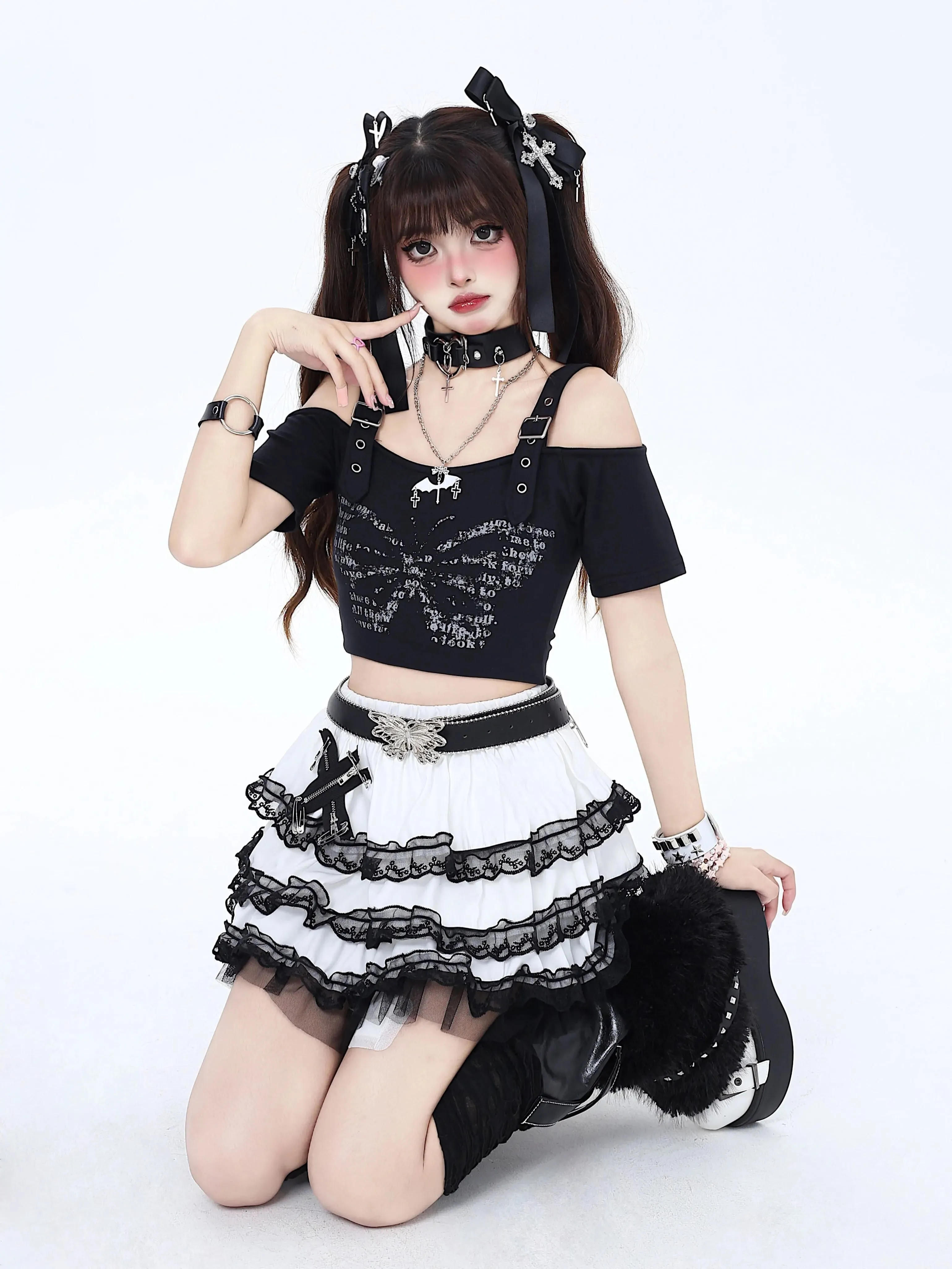 Crazygirl Gothic Kawaii Lace Babes White Puffy Skirt