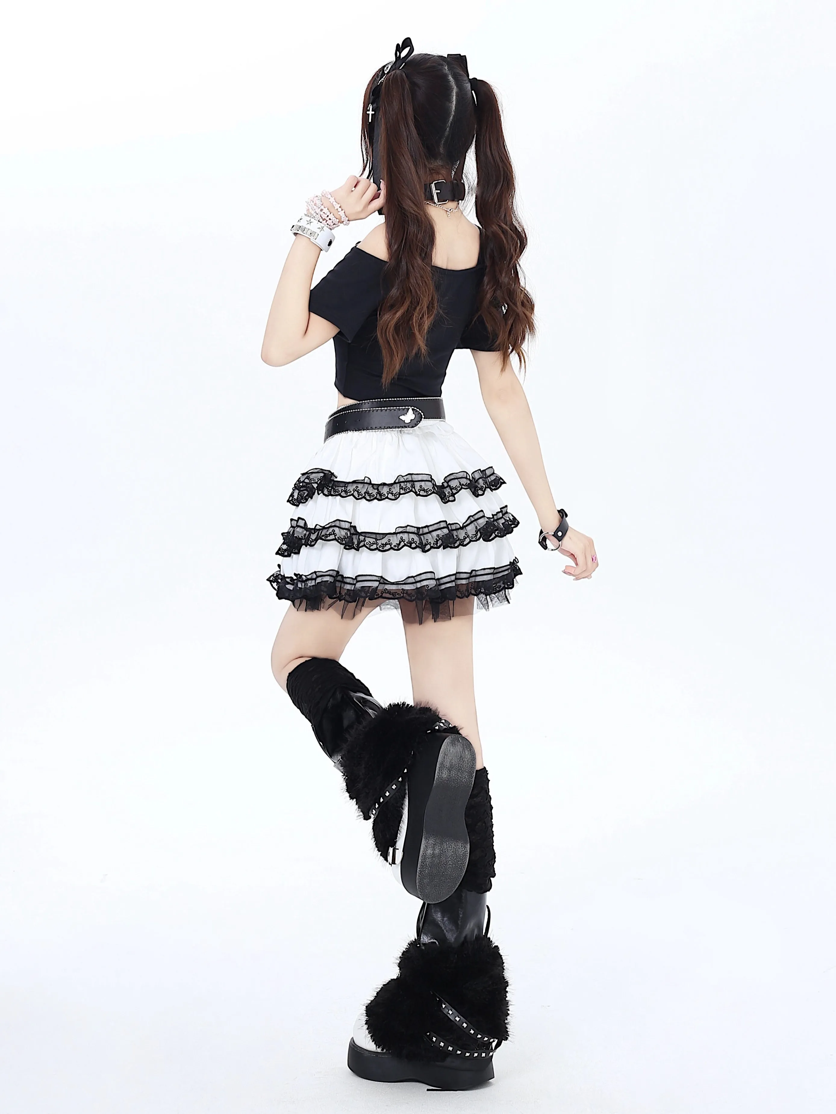 Crazygirl Gothic Kawaii Lace Babes White Puffy Skirt