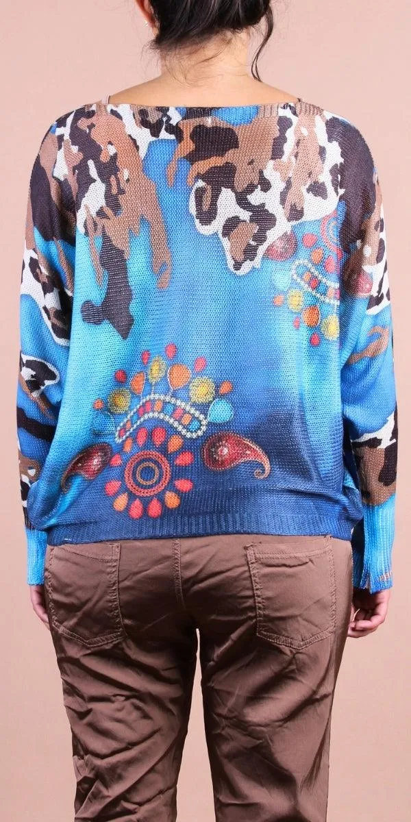 Daria Batwing Sweater with Cheetah Folk Print