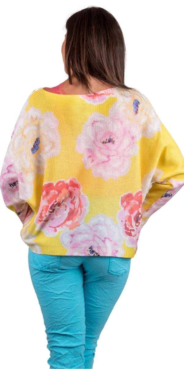 Daria Batwing Sweater with Flower Print