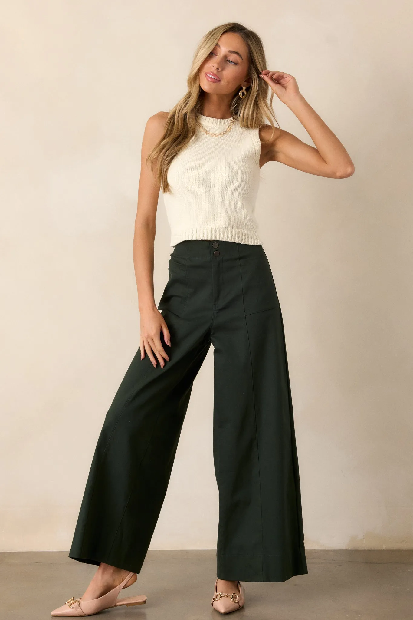 Daylight Glimmer Forest Green Wide Leg Pants