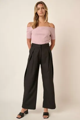 Deep Pleated High Waisted Wide Leg Pants