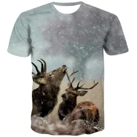 Deer T-shirt Men Animal Tshirt Printed Snow T-shirts Graphic Lovely Tshirts Novelty