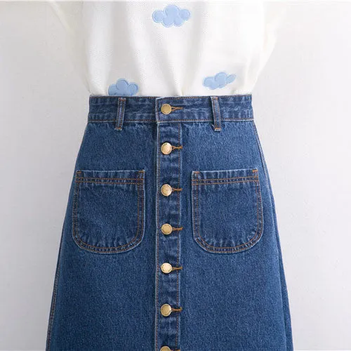 Denim Long Skirt High Waist Jeans Skirts Jeans Feminina Casual A-Line Skirt for Women