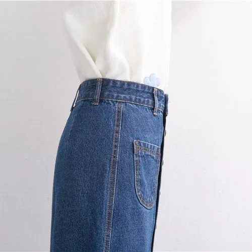 Denim Long Skirt High Waist Jeans Skirts Jeans Feminina Casual A-Line Skirt for Women