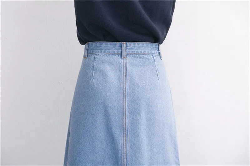 Denim Long Skirt High Waist Jeans Skirts Jeans Feminina Casual A-Line Skirt for Women