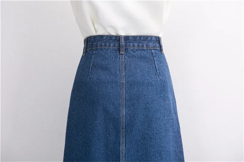 Denim Long Skirt High Waist Jeans Skirts Jeans Feminina Casual A-Line Skirt for Women