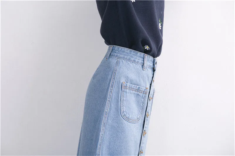 Denim Long Skirt High Waist Jeans Skirts Jeans Feminina Casual A-Line Skirt for Women