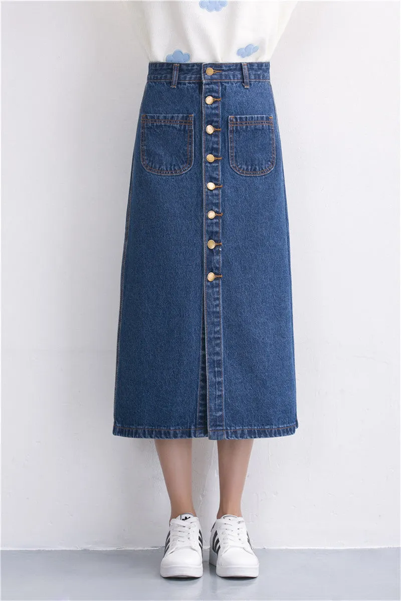 Denim Long Skirt High Waist Jeans Skirts Jeans Feminina Casual A-Line Skirt for Women