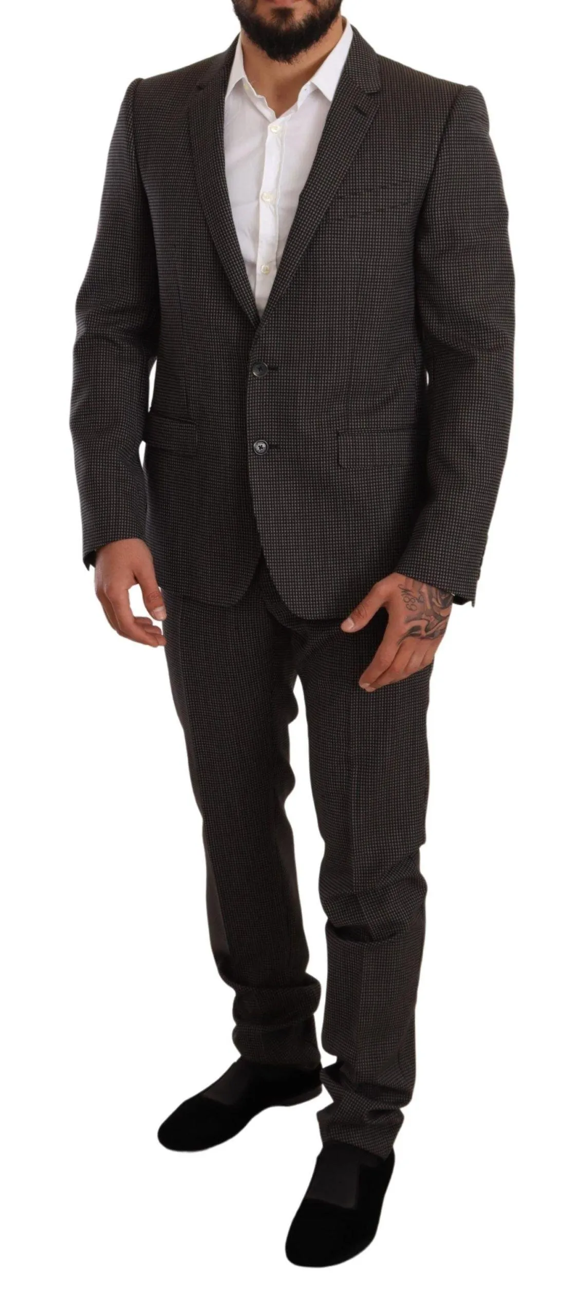 Dolce & Gabbana Black Fantasy Pattern Wool MARTINI Suit