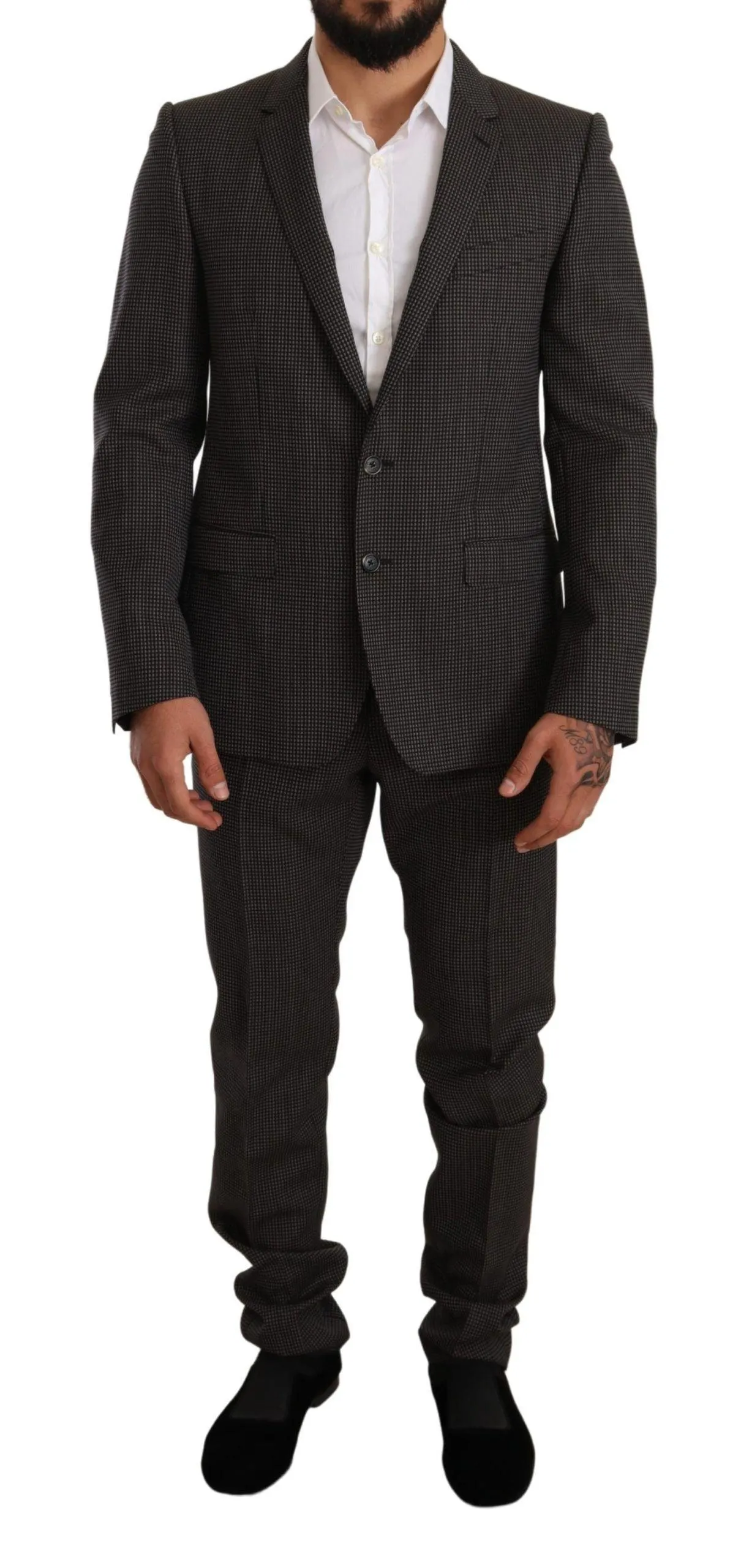 Dolce & Gabbana Black Fantasy Pattern Wool MARTINI Suit