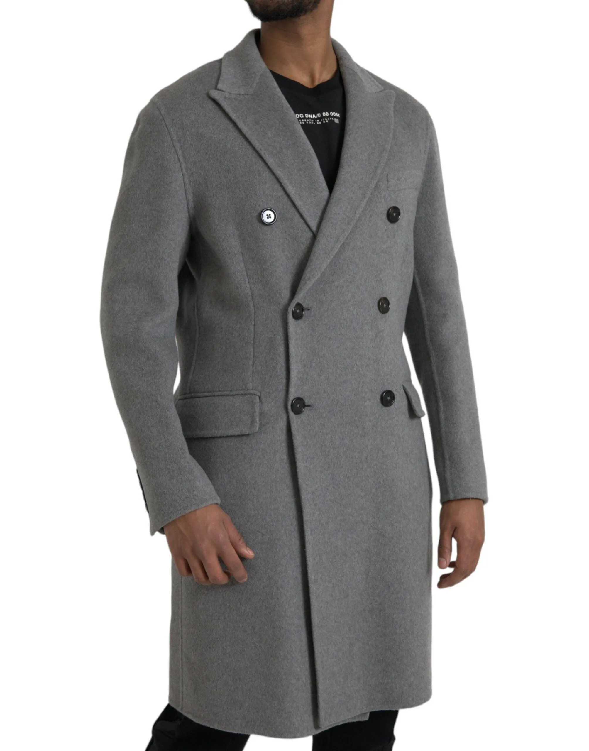 Dolce & Gabbana Gray Double Pockets Cashmere Coat