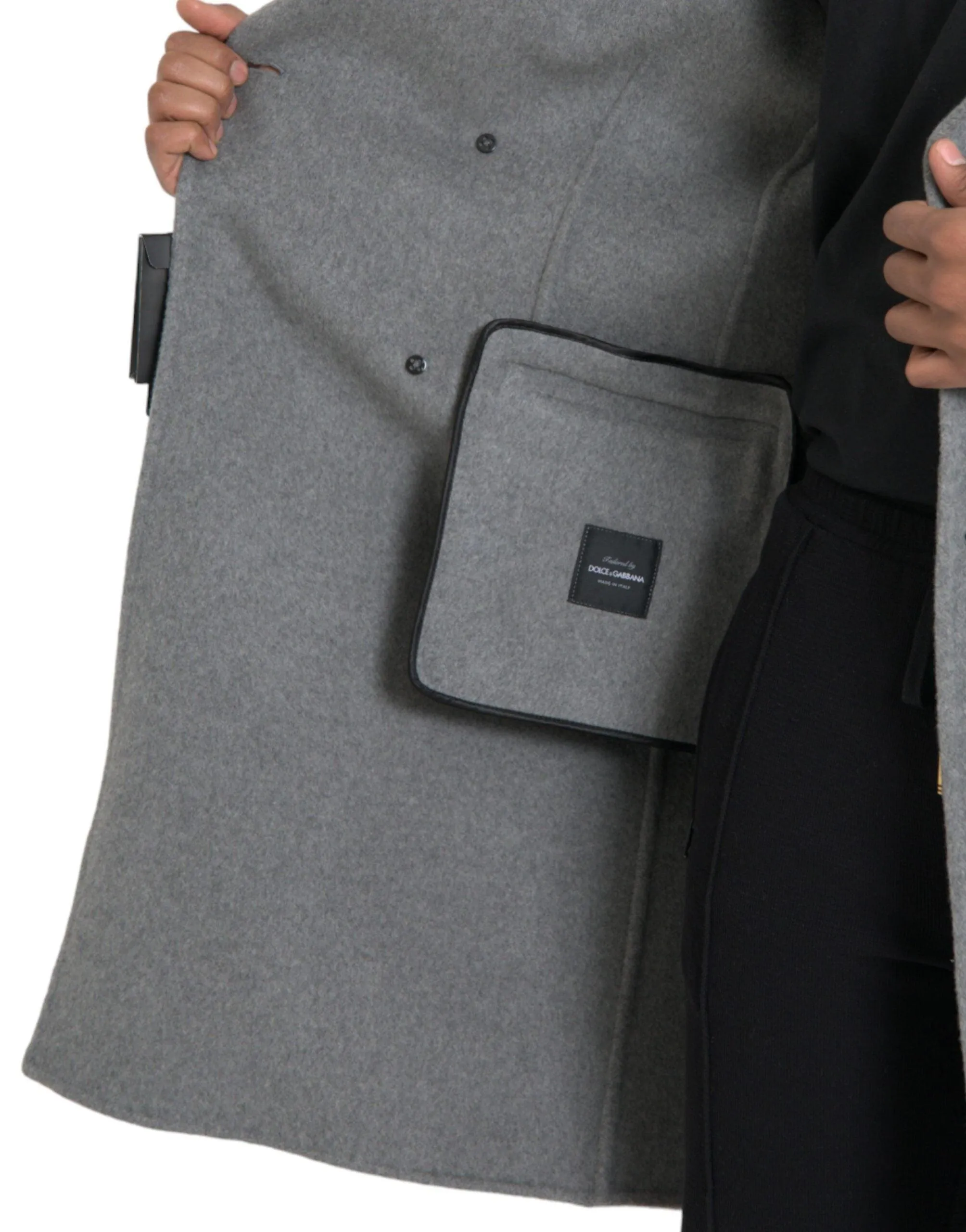 Dolce & Gabbana Gray Double Pockets Cashmere Coat