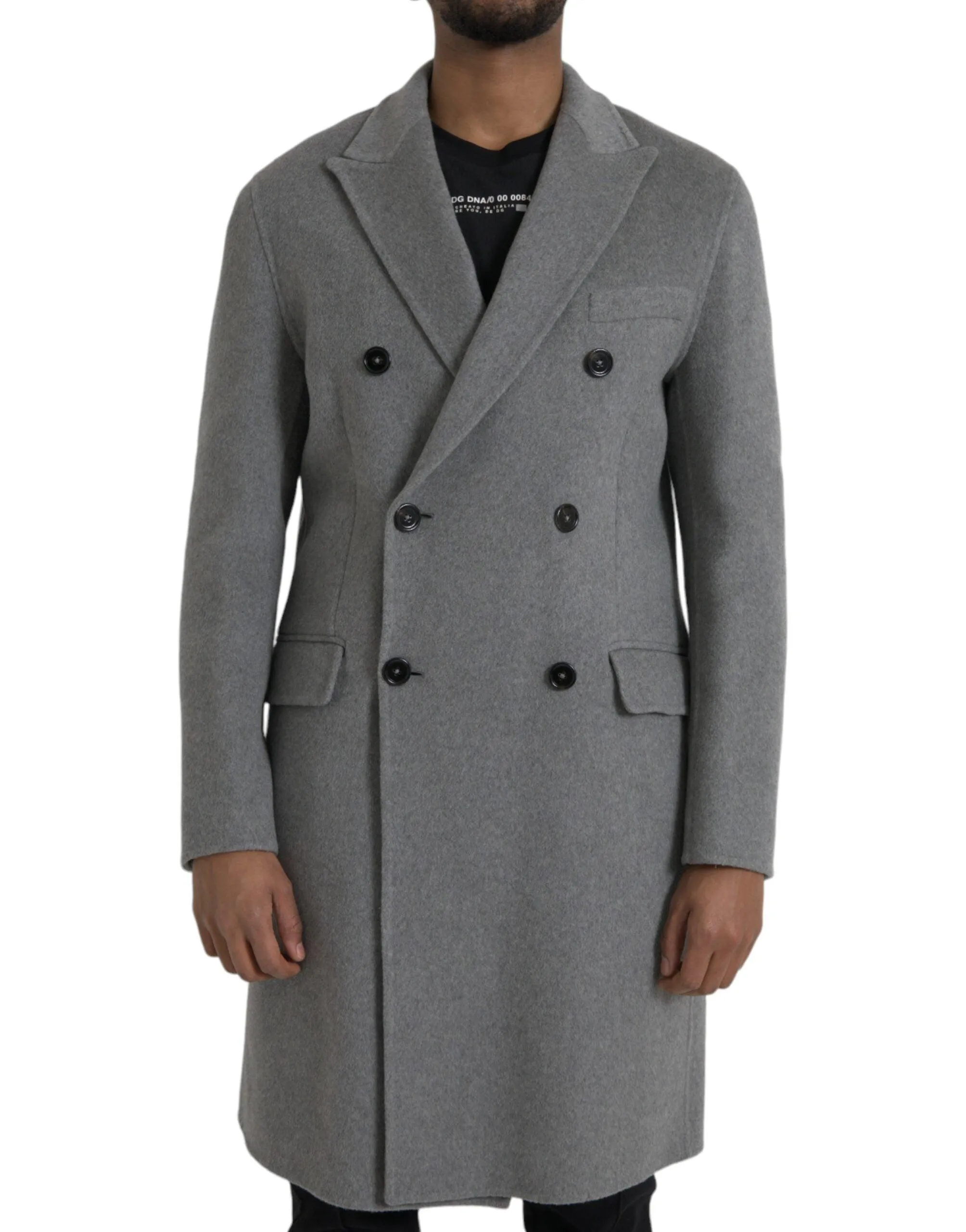 Dolce & Gabbana Gray Double Pockets Cashmere Coat