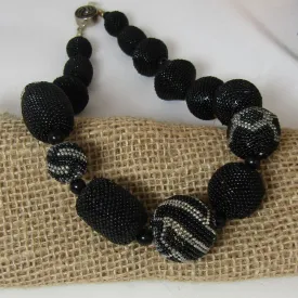 Exquisite Black Beaded Necklace Handmade