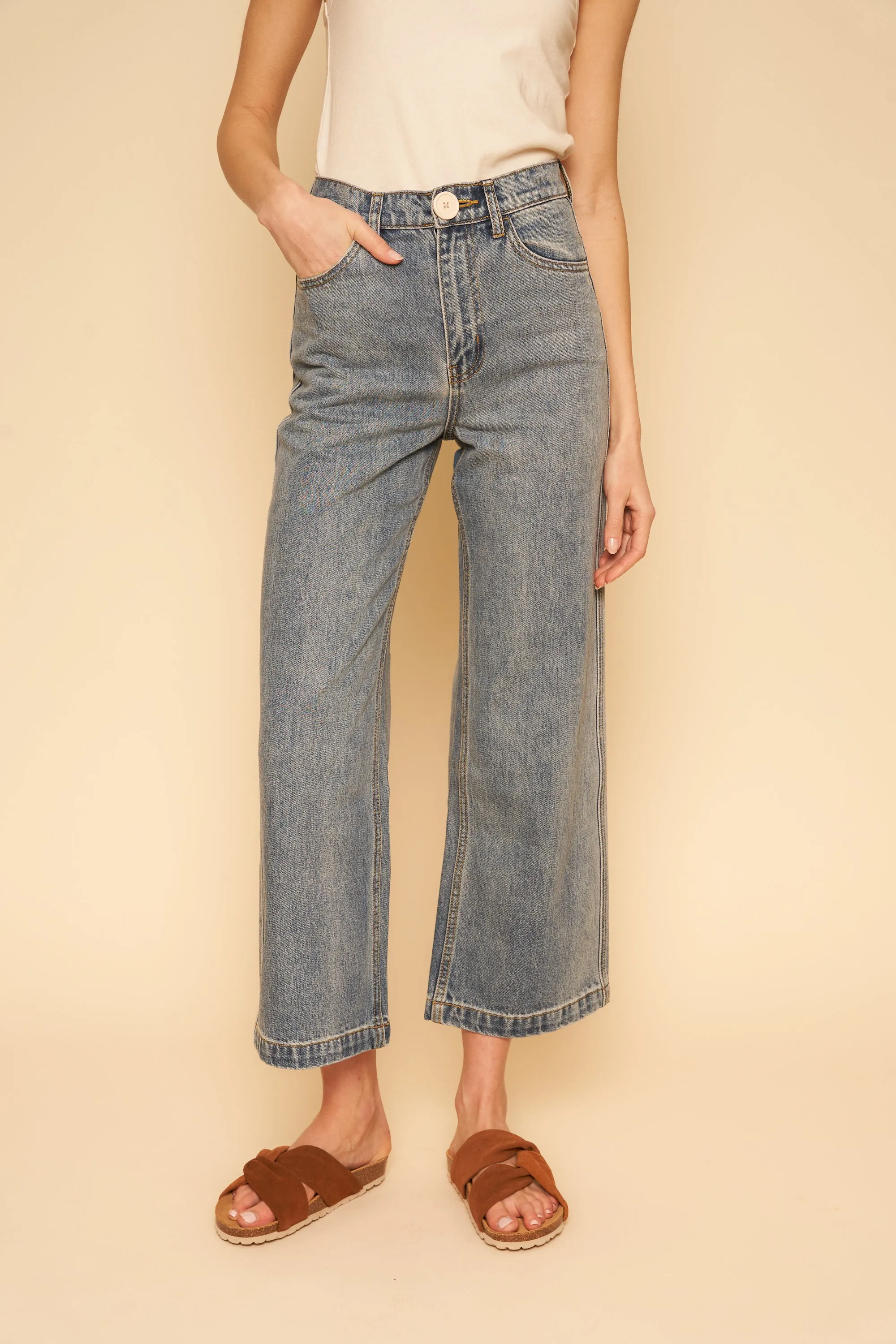 Flora Pant in Light Denim Wide Leg