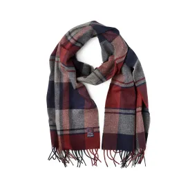 Fox Navy and Wine check Cashmere & Merino Wool Scarf