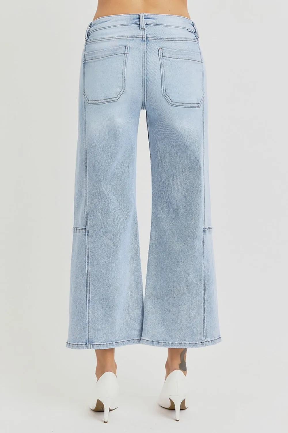 Full Size High Rise Seamed Detail Wide Leg Crop Jeans