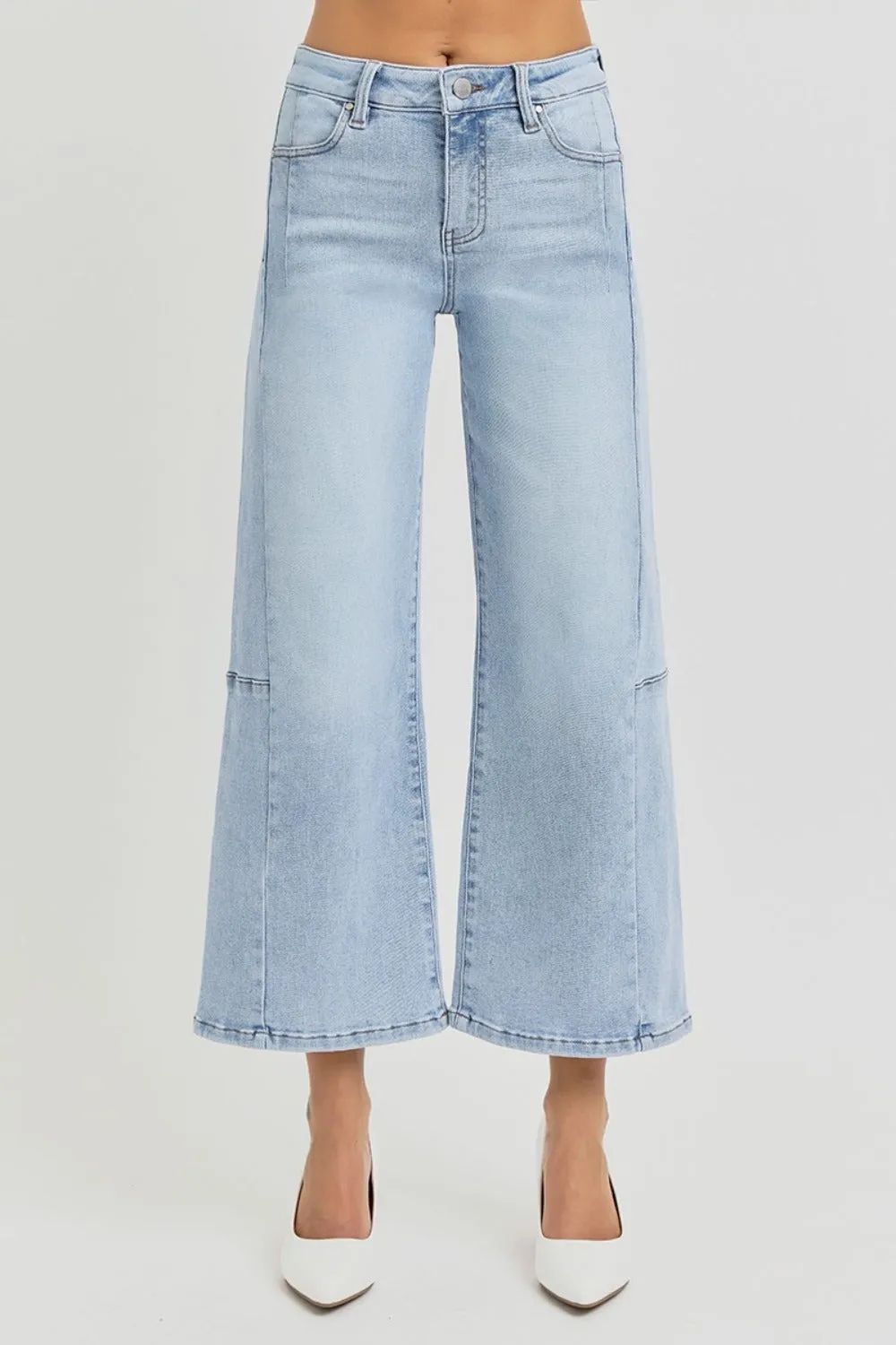 Full Size High Rise Seamed Detail Wide Leg Crop Jeans