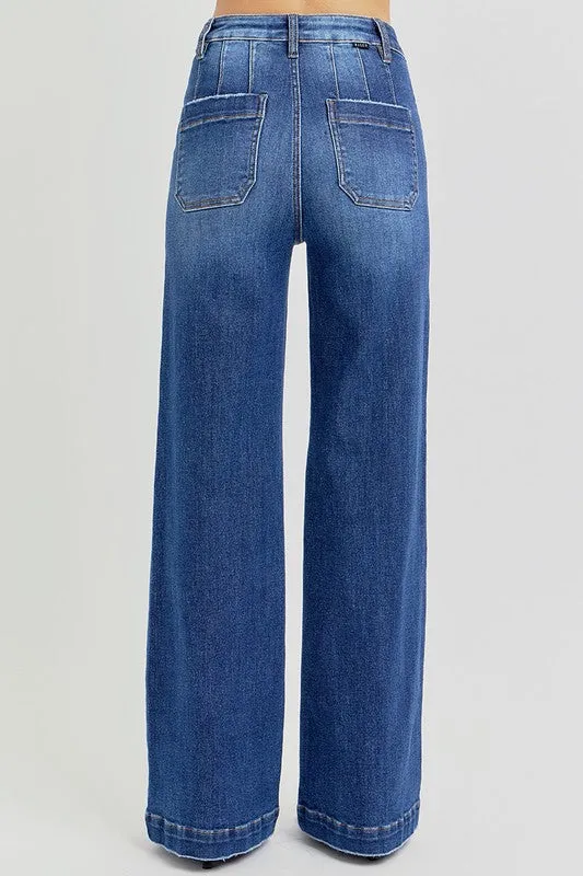 Full Size High Rise Wide Leg Jeans with Slanted Pockets