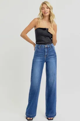 Full Size High Rise Wide Leg Jeans with Slanted Pockets