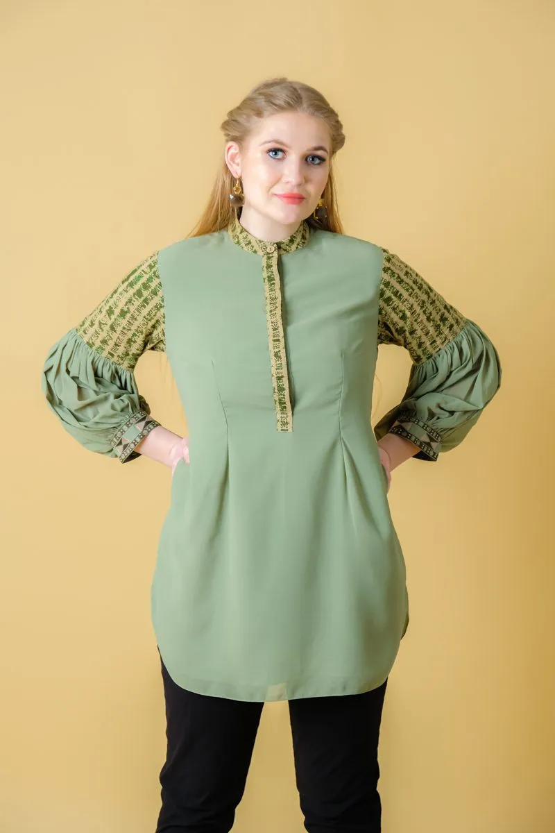 Georgette Green Comfortable Women's Long Top