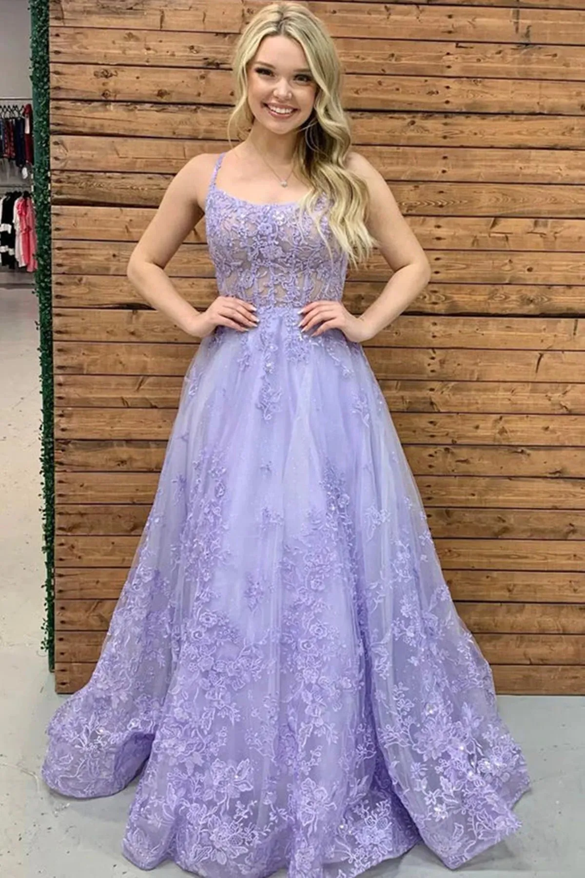 Gorgeous Lilac Lace Floral Long Prom Dresses, Lavender Lace Formal Evening Dresses with 3D Flowers