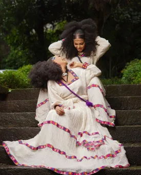 Gorgeous Pink Design Habesha Dress Simple Ethiopian Dress