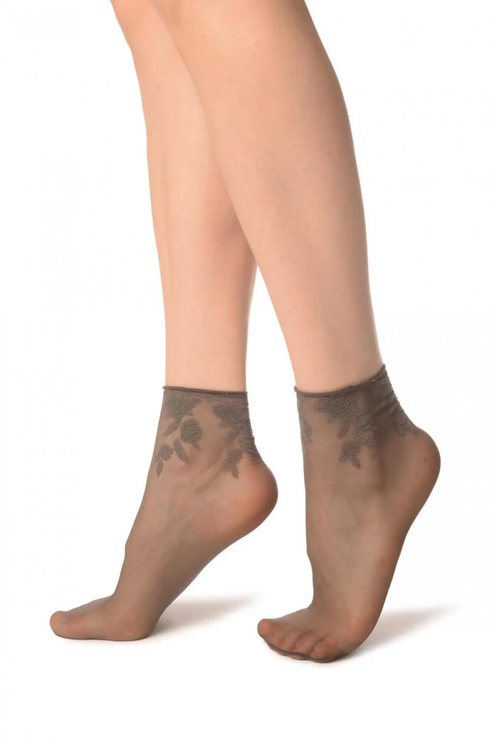 Grey Chrysanthemum Flowers With Comfortable Top Ankle High Sock