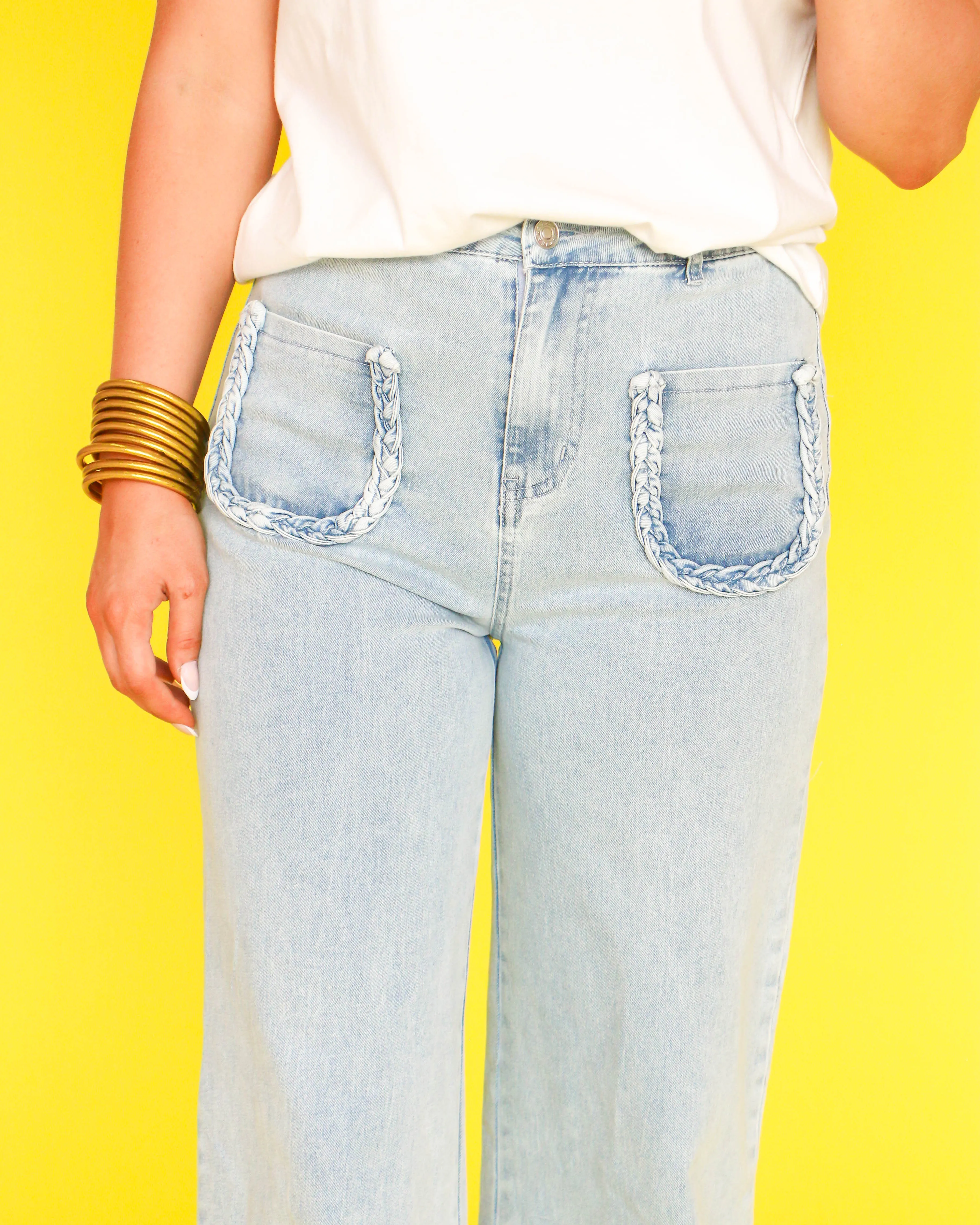 High-Waisted Denim Wide Leg Pants