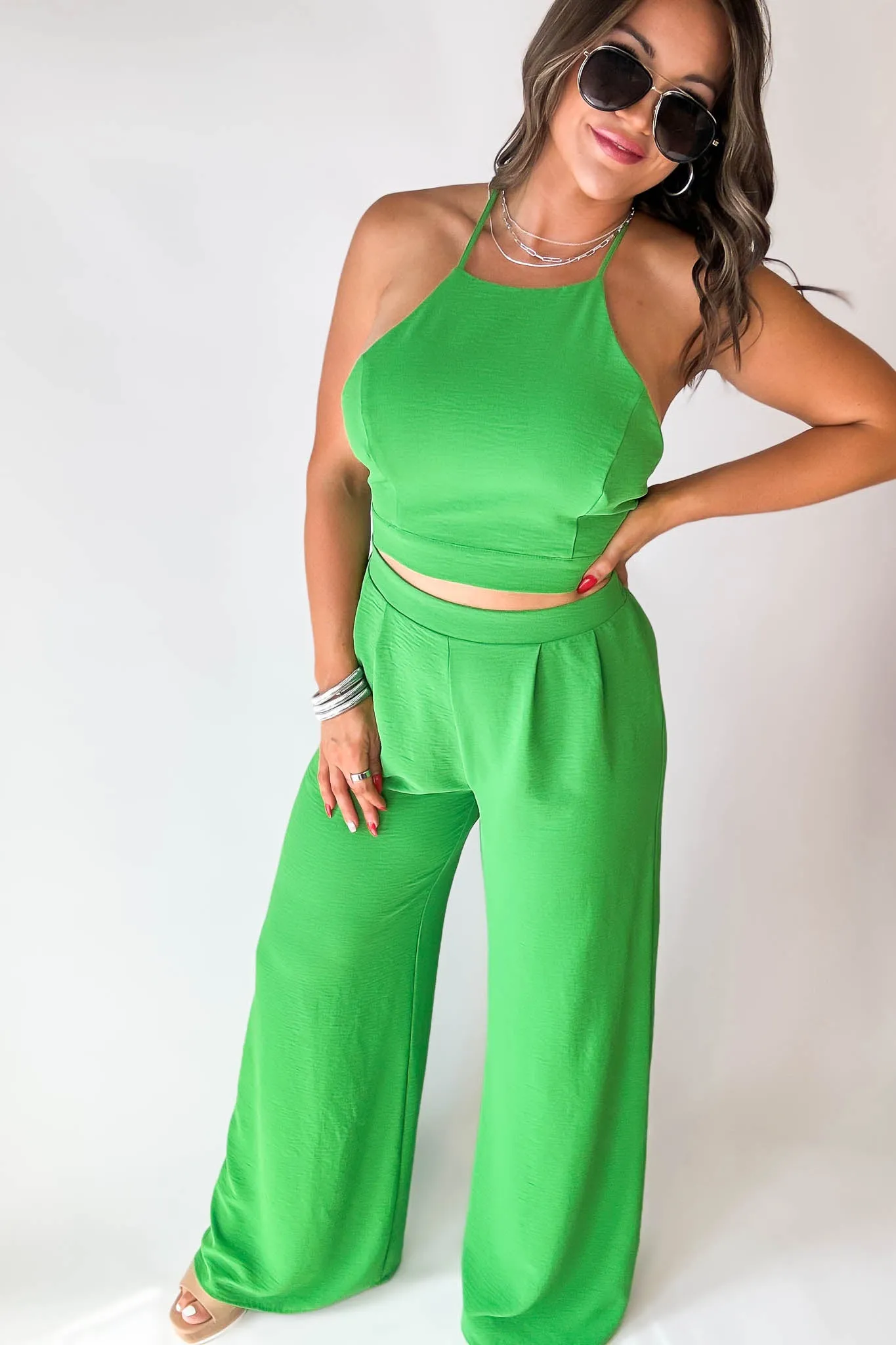 High Waisted Gucci Green Airflow Wide Leg Pants