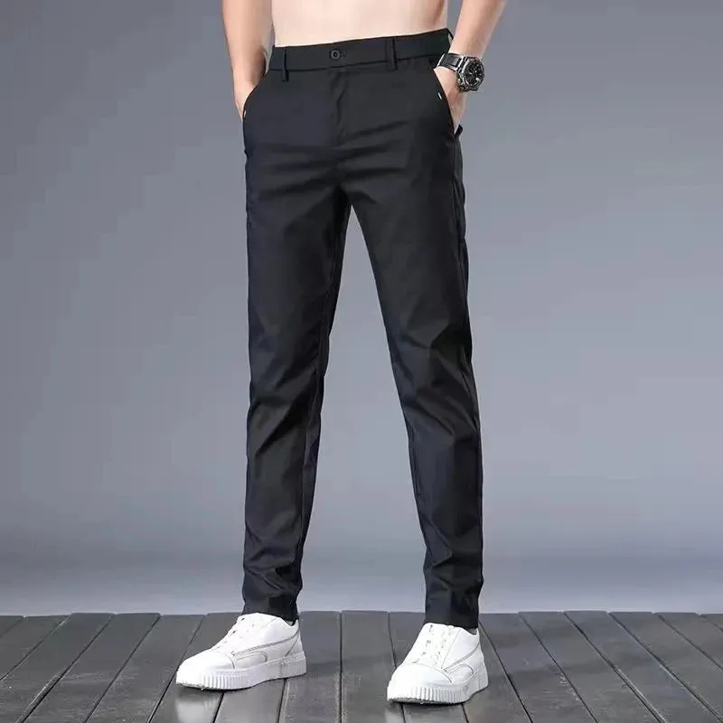 Hnzxzm Streetwear Fashion Men's Business Suit Pants Summer Thin Slim Solid Korean Male Clothing New Sports Casual Straight Trousers 38