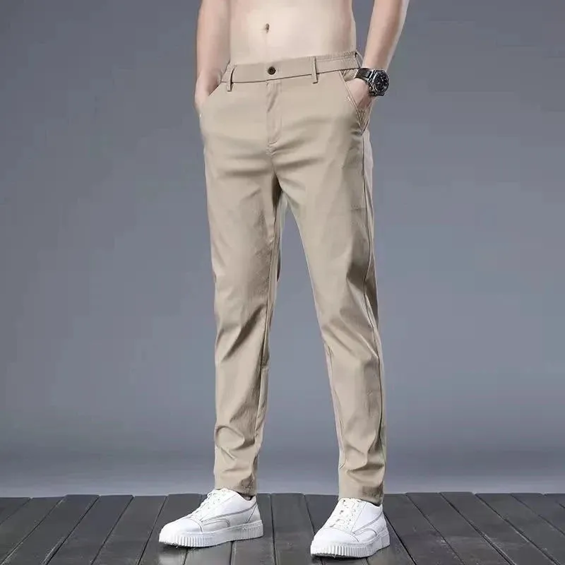 Hnzxzm Streetwear Fashion Men's Business Suit Pants Summer Thin Slim Solid Korean Male Clothing New Sports Casual Straight Trousers 38