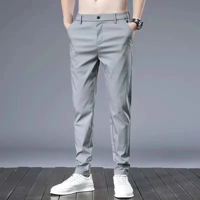 Hnzxzm Streetwear Fashion Men's Business Suit Pants Summer Thin Slim Solid Korean Male Clothing New Sports Casual Straight Trousers 38