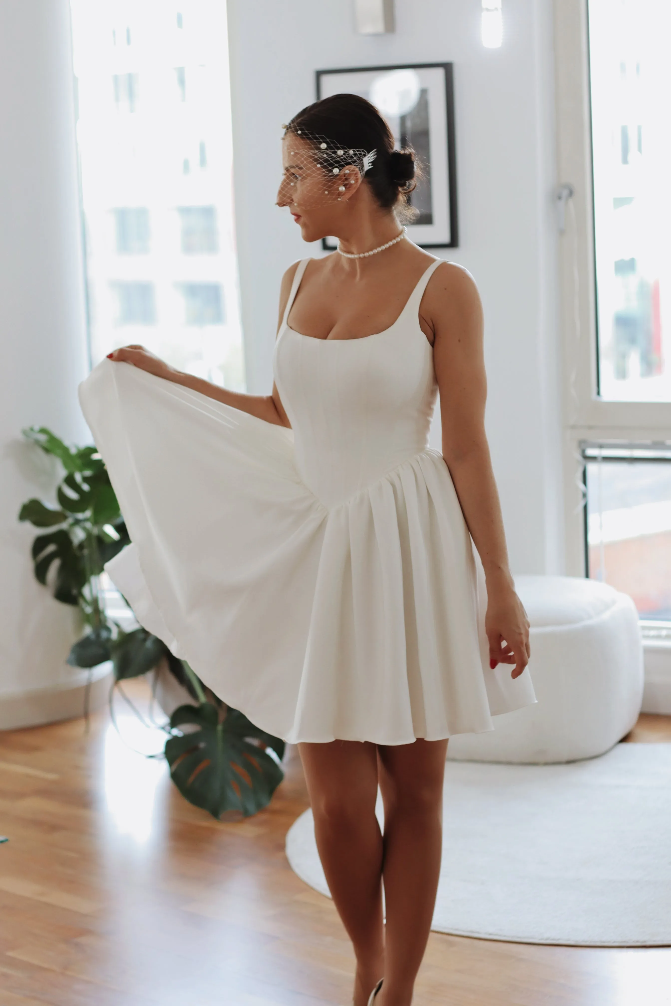 Hope Mini ~ Basque Waist Crepe Wedding Dress