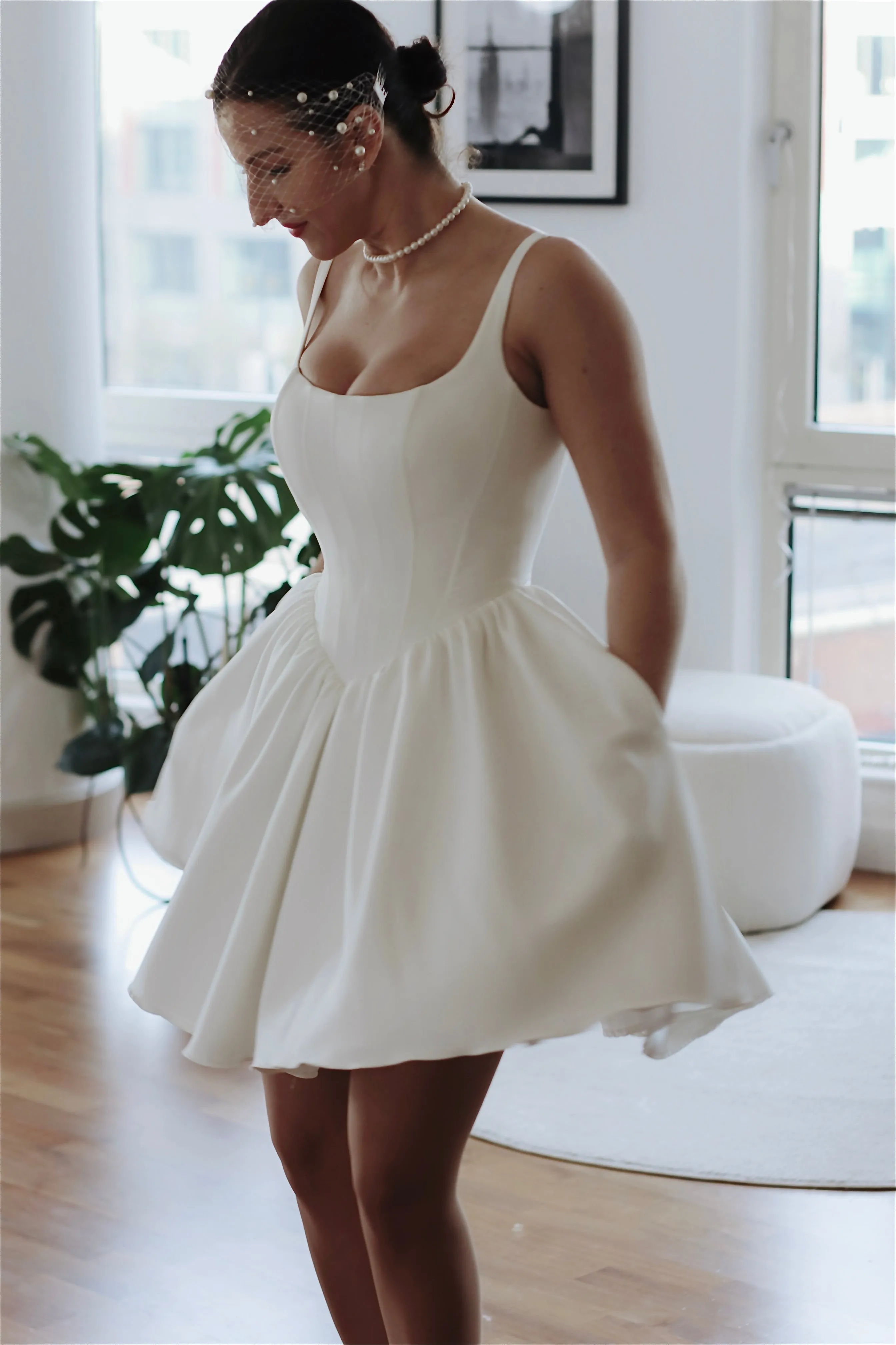 Hope Mini ~ Basque Waist Crepe Wedding Dress