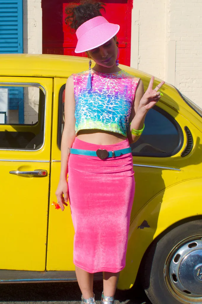 Hot Pink Velvet Pencil Skirt