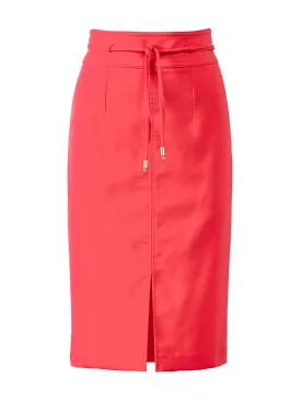 Knotted Tie Waist Pencil Skirt in Hot Hibiscus