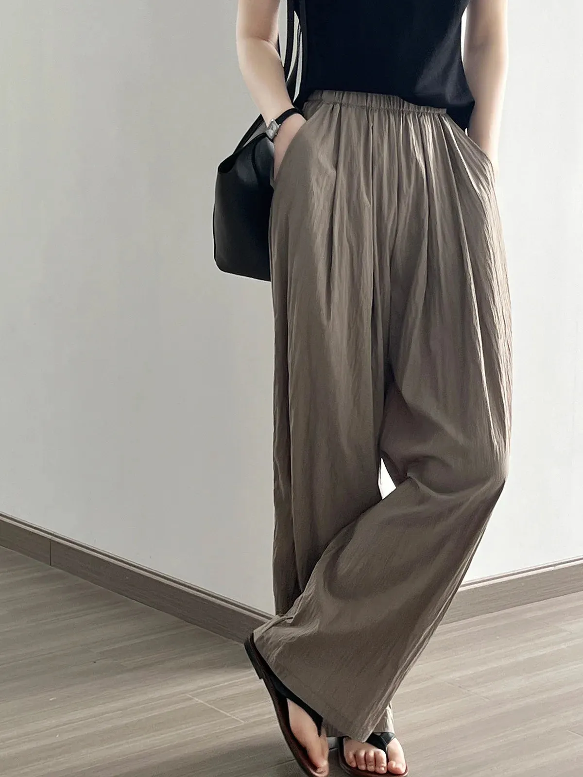 [Korean Style] 4 Colors Flowy Pleated Wide Leg Casual Pants