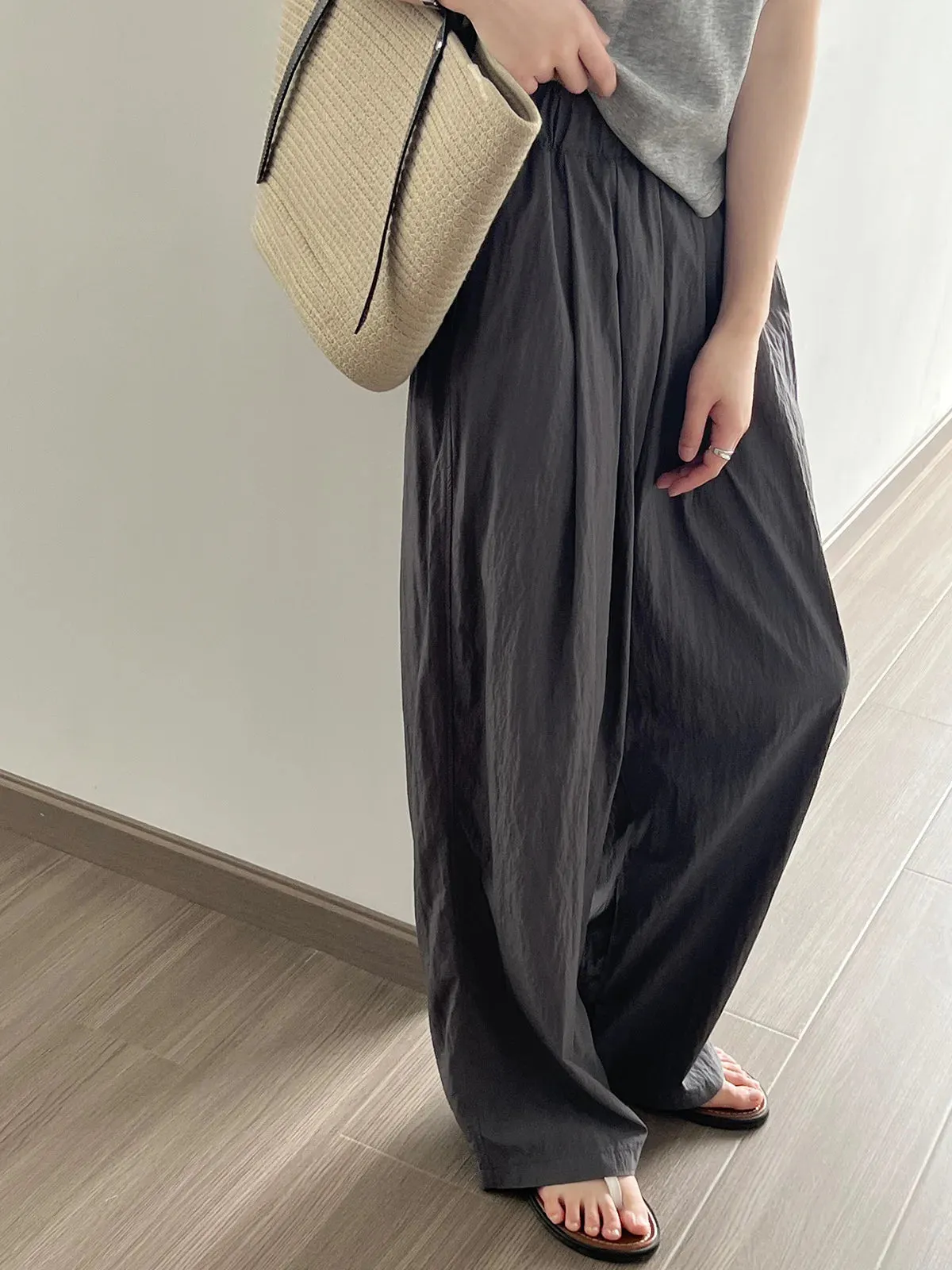 [Korean Style] 4 Colors Flowy Pleated Wide Leg Casual Pants