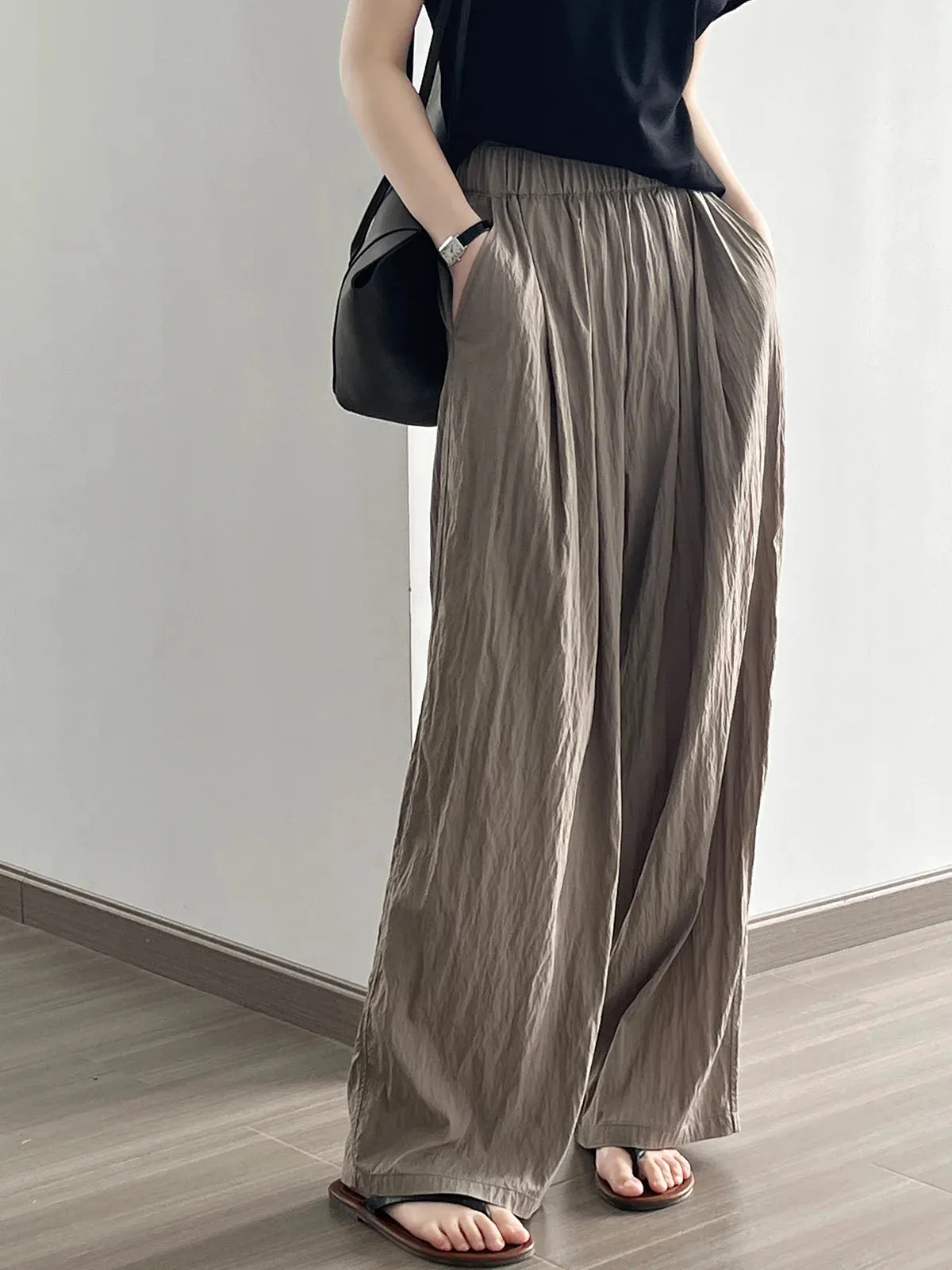 [Korean Style] 4 Colors Flowy Pleated Wide Leg Casual Pants