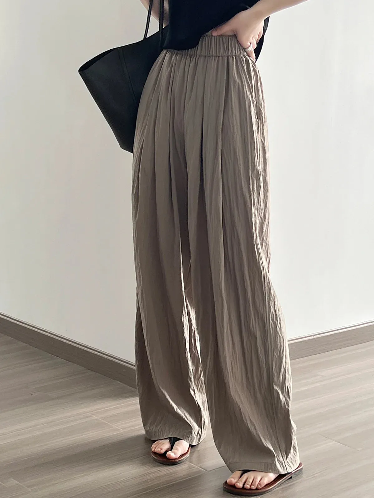 [Korean Style] 4 Colors Flowy Pleated Wide Leg Casual Pants